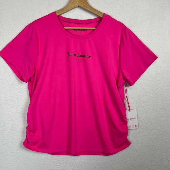 Juicy Couture Sport Womens Hot Pink Ruched T-Shirt XL Polyester/Spandex Lightwei - Picture 1 of 11